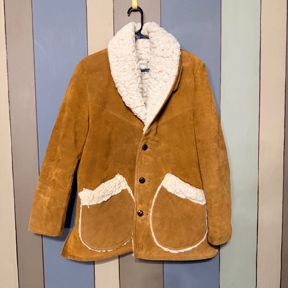 Vintage 1960s Jo O Kay Suede Leather Sherpa Lined Western Rancher Jacket 38 - Picture 4 of 14